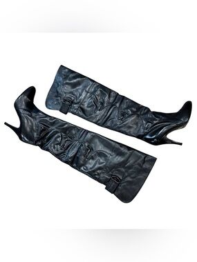 Vintage Black Leather Over The Knee Boots